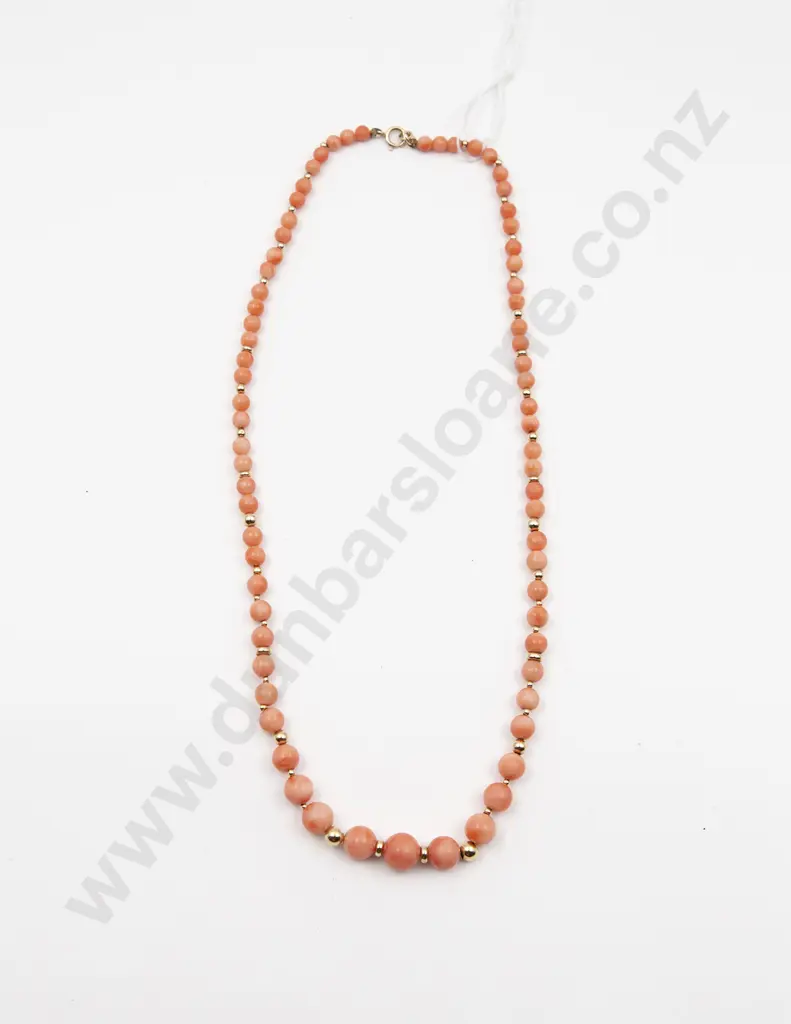 Single Strand Graduated Pink Coral Bead Necklace Image 1++