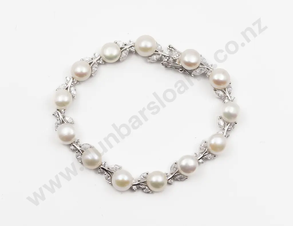 S/S Fresh Water Pearl and Crystal Fancy Bracelet Image 1++