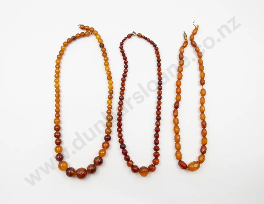 Three Various Single Strand Amber Bead Necklaces Image 1++