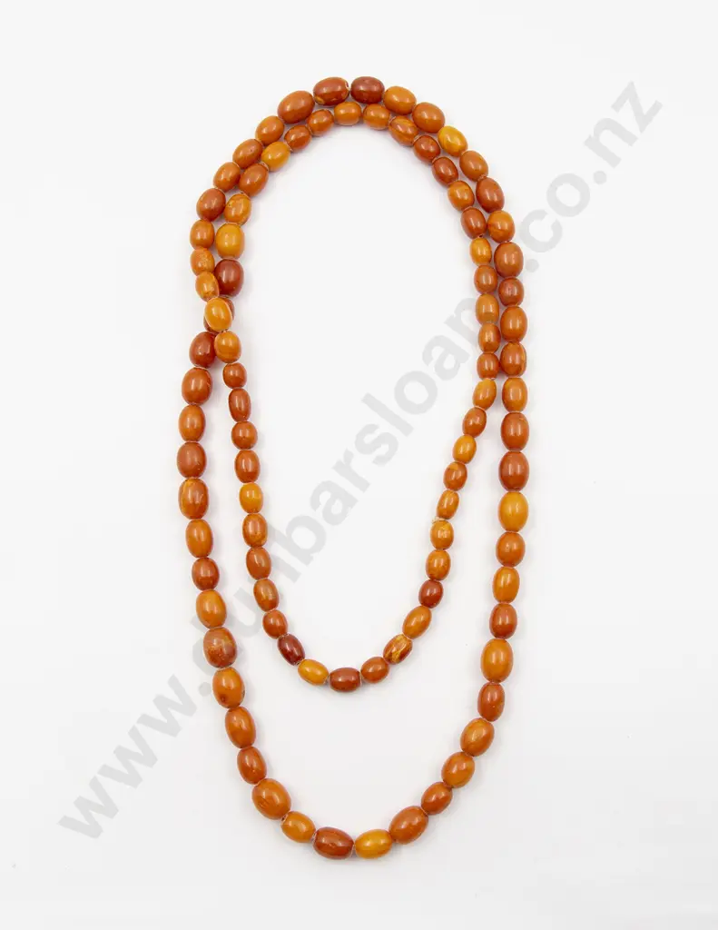 Victorian Single Strand Amber Bead Necklace Image 1++