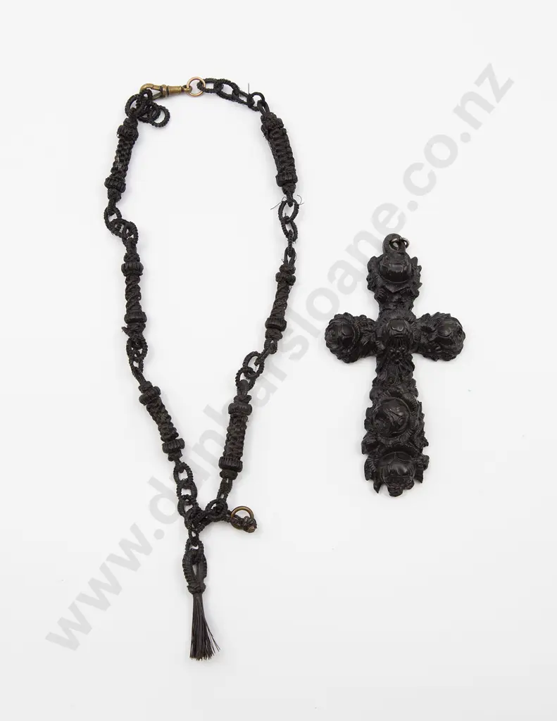 Victorian Vulcanite Rose Cross Pendant Image 1++