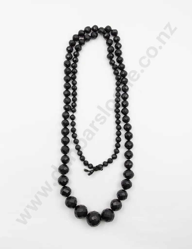 Victorian Single Strand Graduated Facet Jet Bead Necklace Image 1++