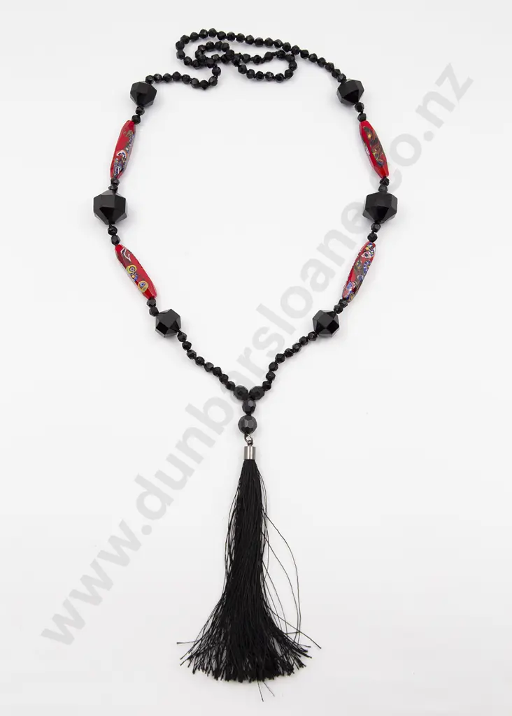 Vintage Single Strand Venetian and  French Jet Bead Necklace Image 1++
