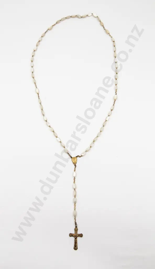 Vintage MOP Bead and Gilt Metal Rosary Image 1++