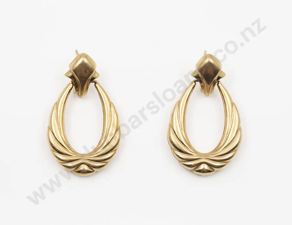 Pair 9ct Fancy Hoop Pendant Swing Earrings Image 1++