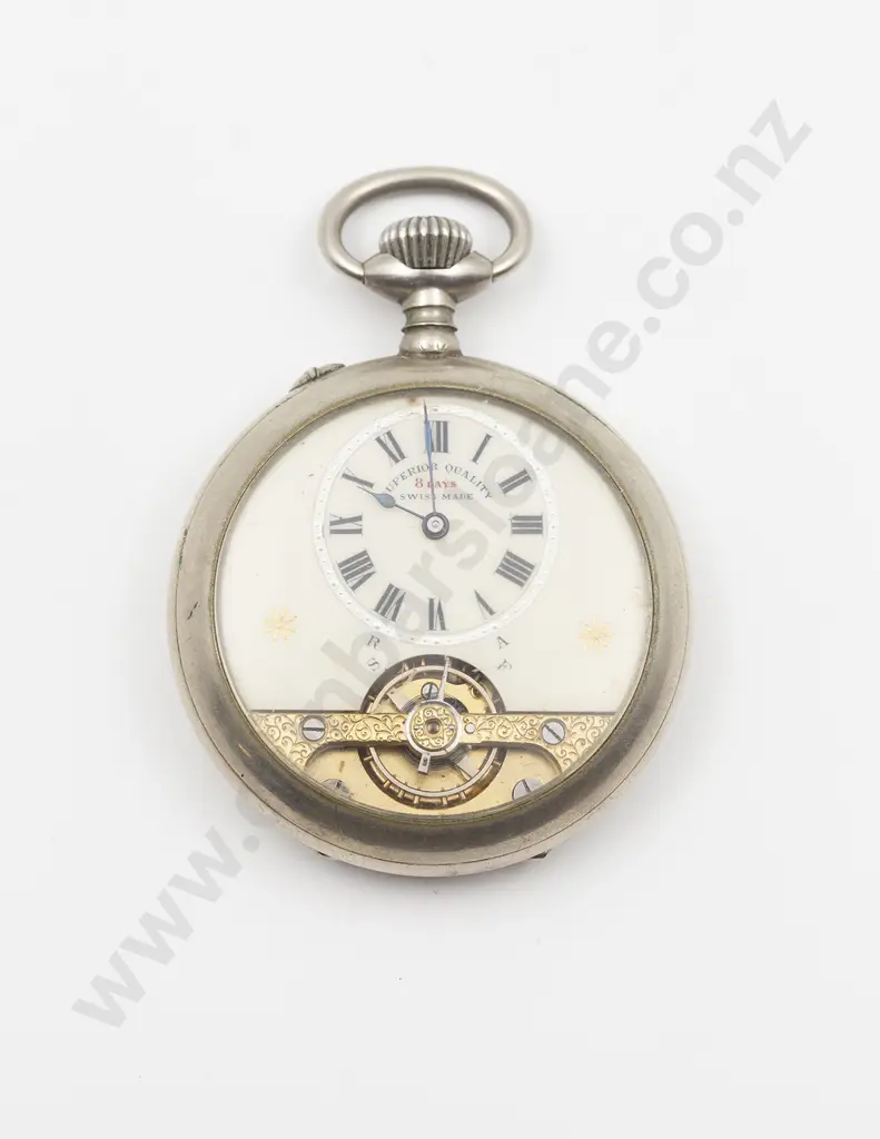 Swiss Made Chrome Plated Open Face 8 Days Lever Wind Pocket Watch Image 1++