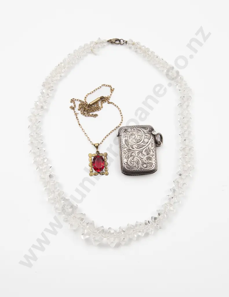 Vintage Single Strand Faceted Crystal Necklace with s/s vesta Image 1++