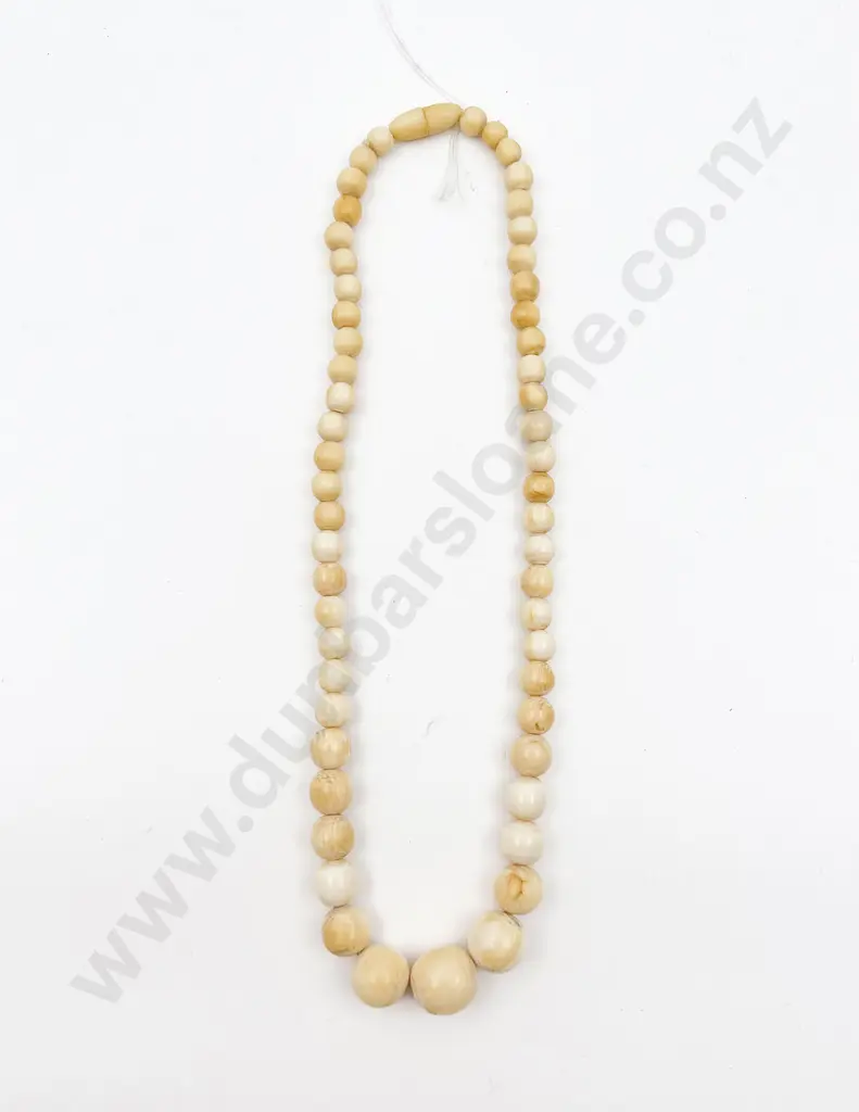 Victorian Single Strand Graduated Ivory Bead Necklace Image 1++
