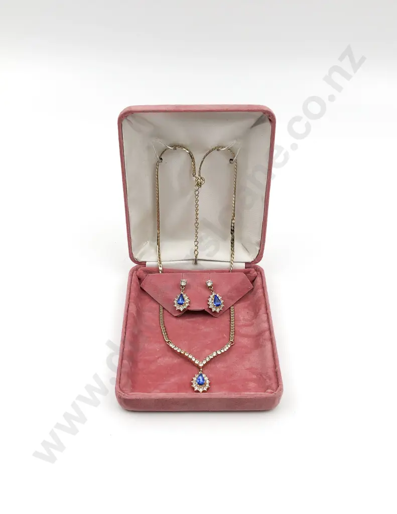 Pierre Cardin Sapphire and Diamond Paste Necklace and Earrings Image 1++