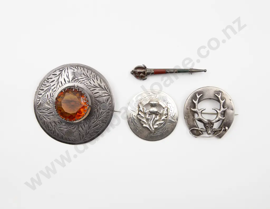 Four Various Scottish kilt Brooches Image 1++