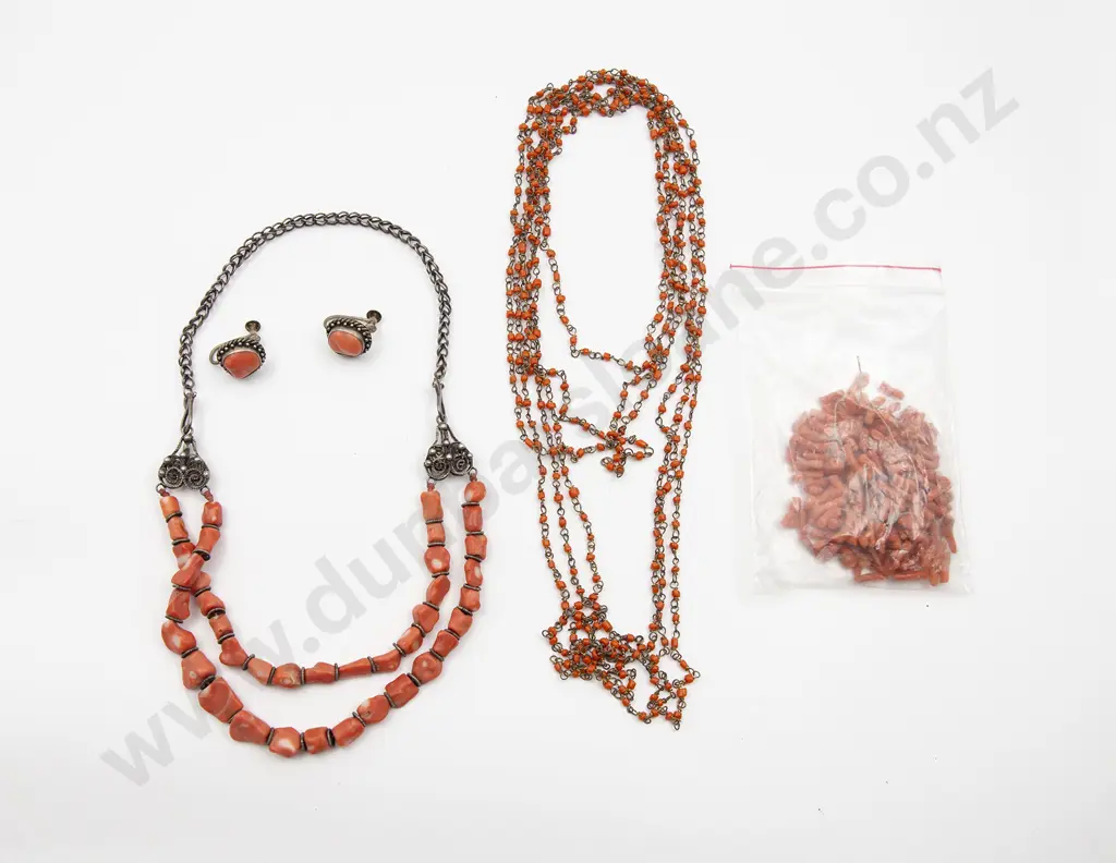 Vintage Pink Coral and SIlver Necklace Image 1++