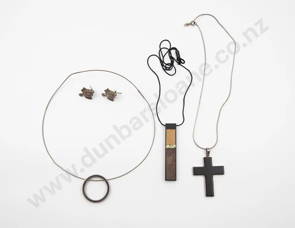 Silver and Black Enamelled Cross Pendant Image 1++