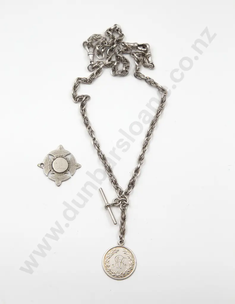 Edwardian S/S Rope and Trace Link Albert Chain Image 1++