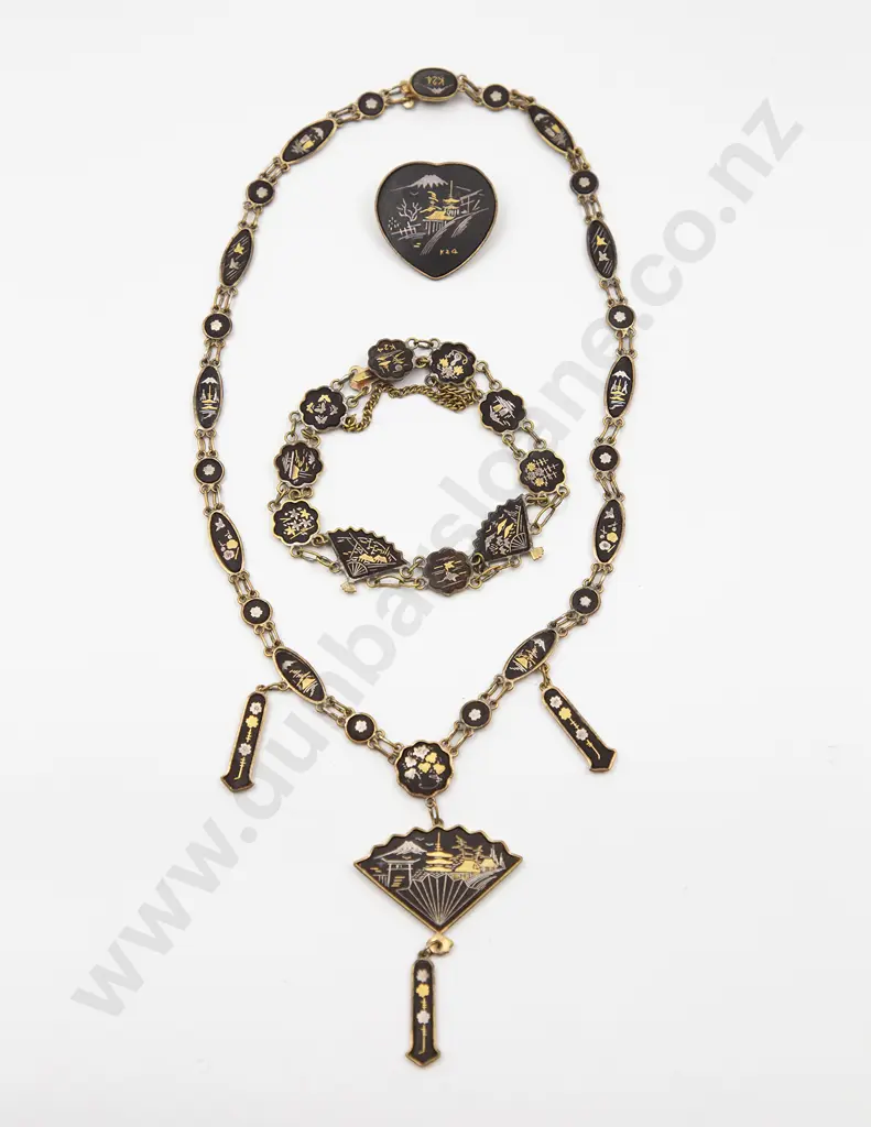 Japanese Shakudo Vintage Damascene Jewellery Set Image 1++