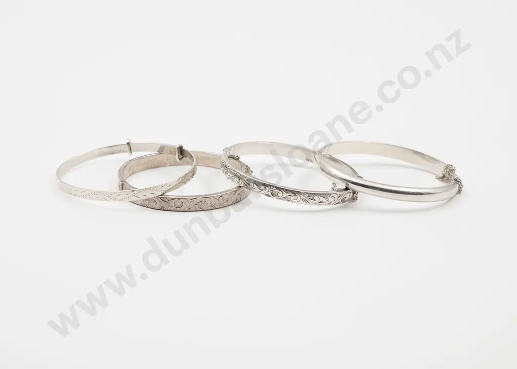 Four Sterling Silver Hinged Snap Bangles Image 1++