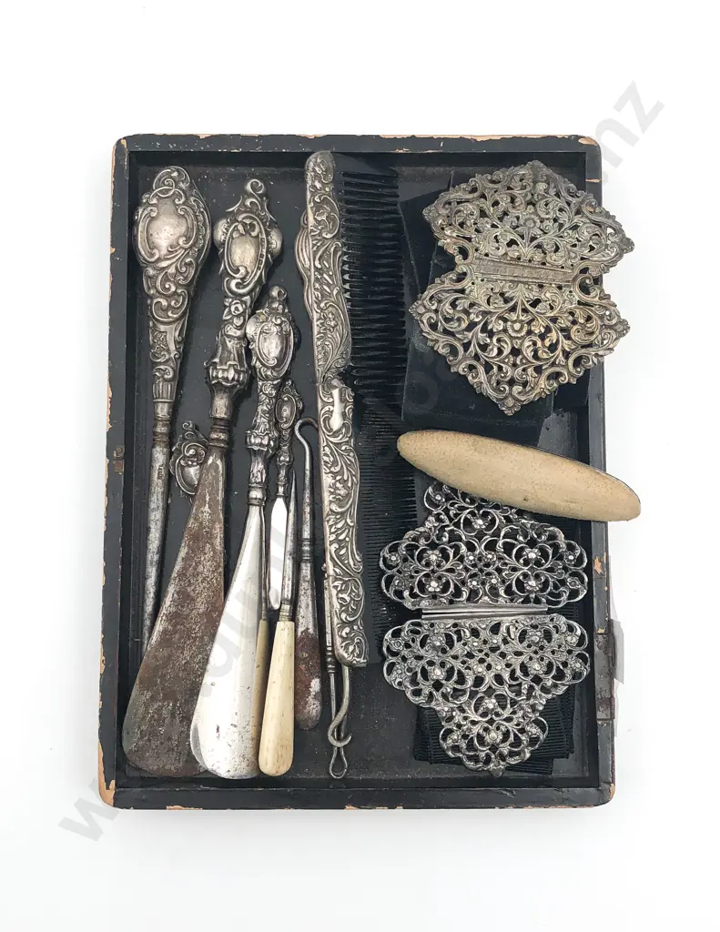 Selection Late Victorian S/S Embossed Handles Boot Hooks Image 1++