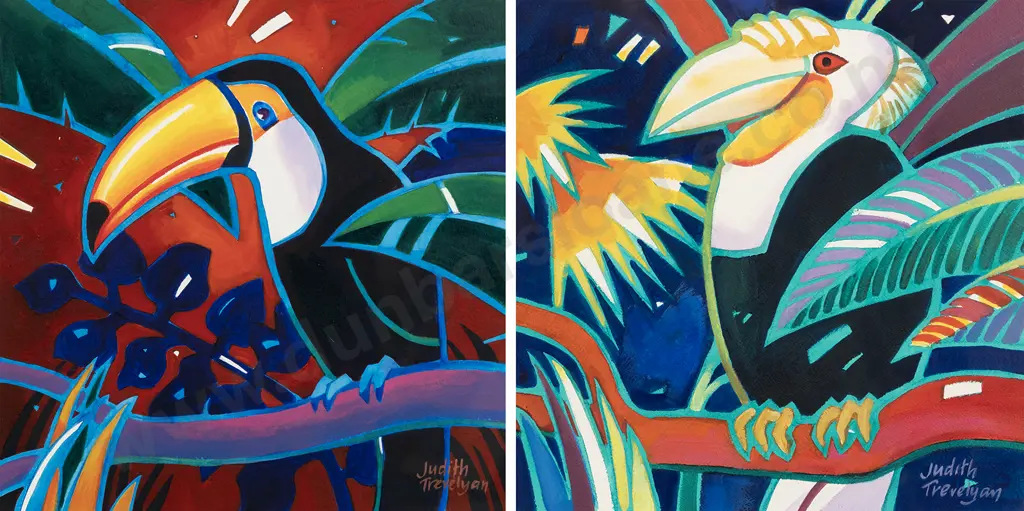Judith Trevelyan - Ridged Hornbill & Toco Toucan (pair) Image 1++