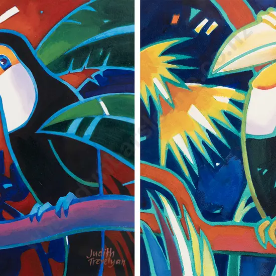 Judith Trevelyan - Ridged Hornbill & Toco Toucan (pair)