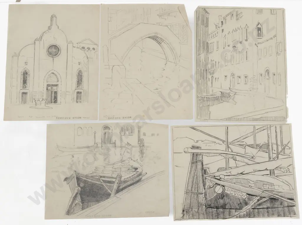 John Weeks (1888-1965) - Thirteen Various Architectural Studies Image 1++