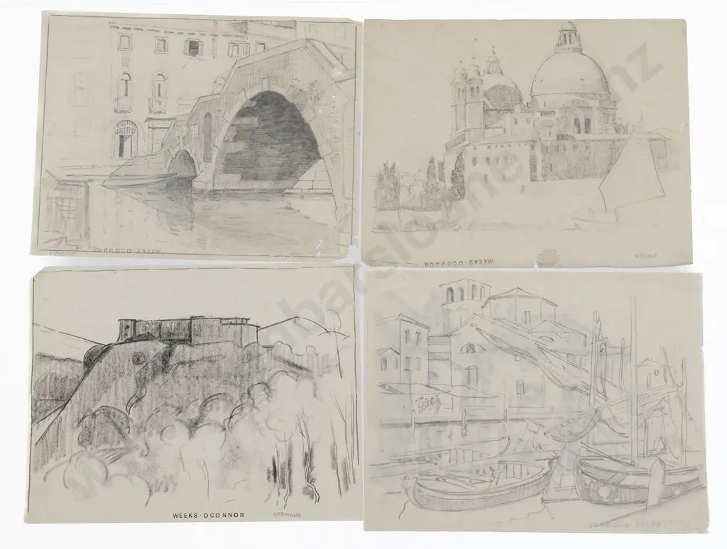 John Weeks (1888-1965) - Thirteen Various Architectural Studies Image 1++