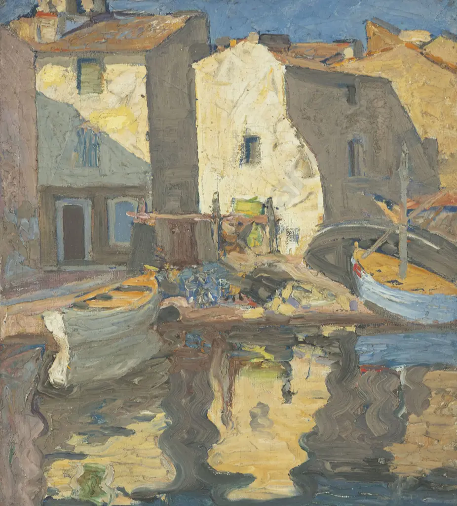 John Weeks (1888-1965) - European Coastal Village with Boats Image 1++