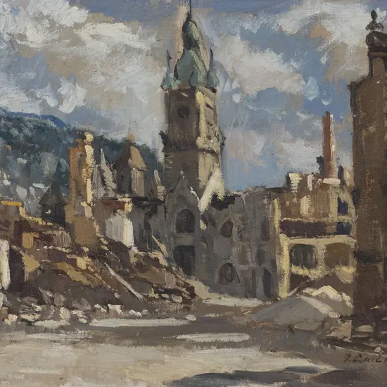 Janis Gailis (1903 - 1975) - Untitled Church and Buildings