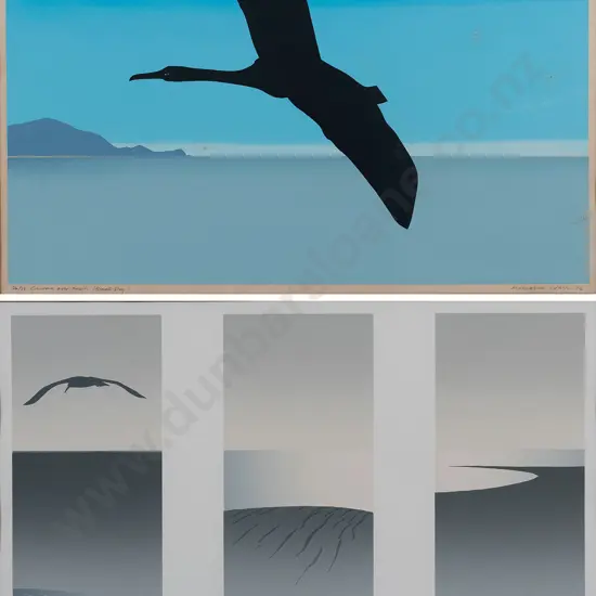 Malcolm Warr - 2 prints - Kawau over Kapiti (Black Shag) and Horizon No 8