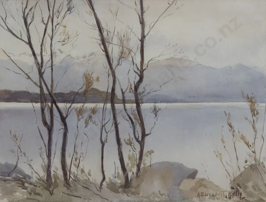 Annie Elizabeth Kelly (1877 - 1946) - Untitled Lake and Mountain Landscape Image 1++
