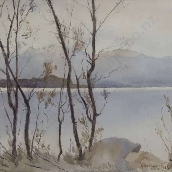 Annie Elizabeth Kelly (1877 - 1946) - Untitled Lake and Mountain Landscape