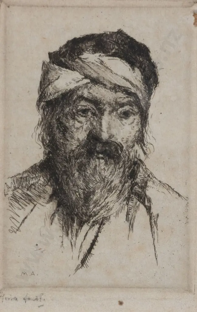Mina Arndt (1885-1926) - Untitled Etched Male Portrait Image 1++