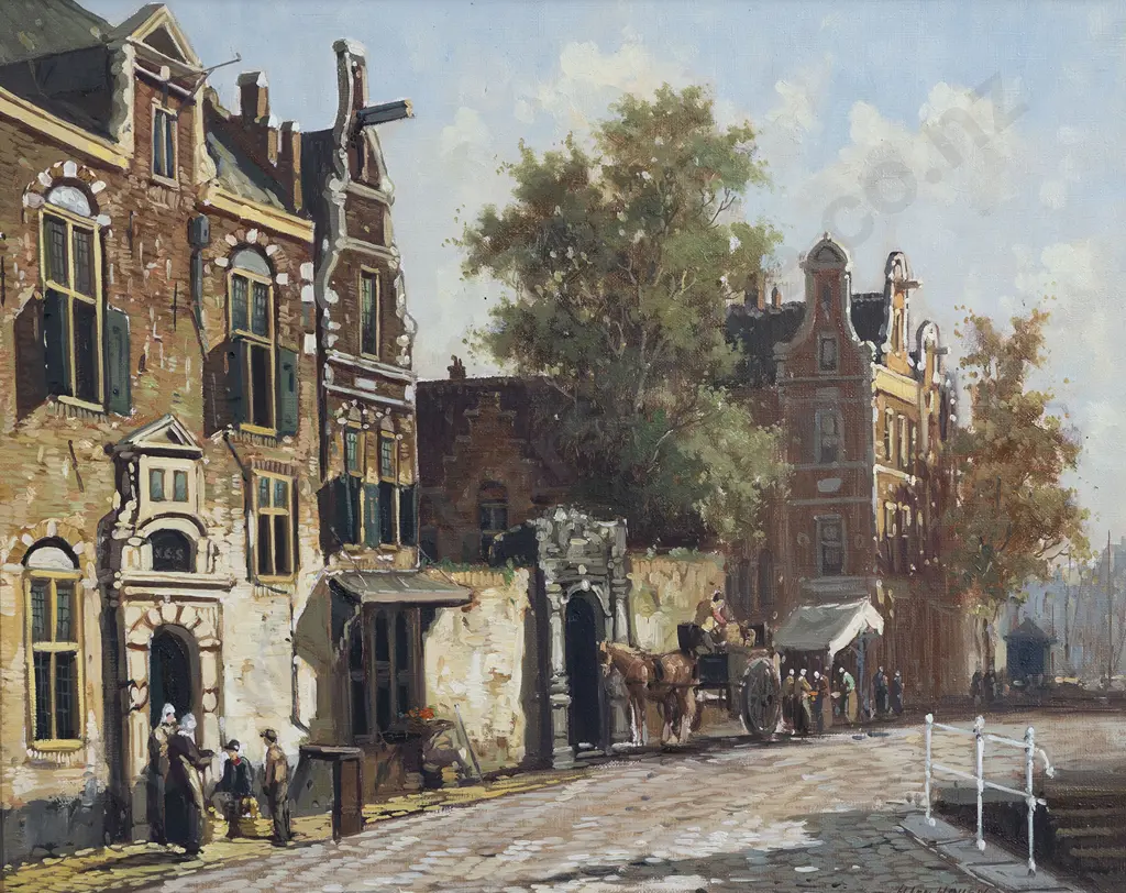 H. ten Hoven (1901 - 1978) - Street Scene Amsterdam Image 1++