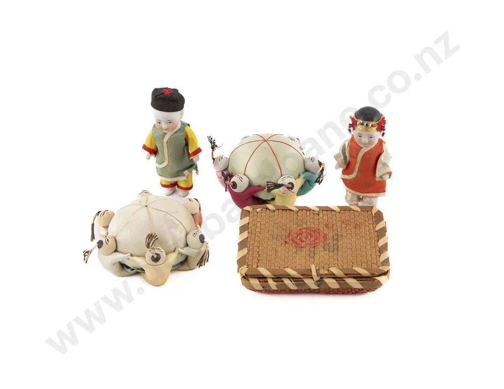 Original Basket Vintage Pair Chinese Bisque Dolls Image 1++