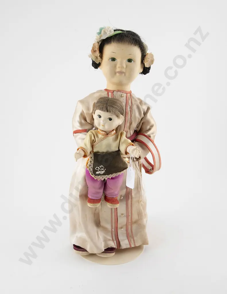 Original Basket Vintage Pair Chinese Bisque Dolls Image 1++