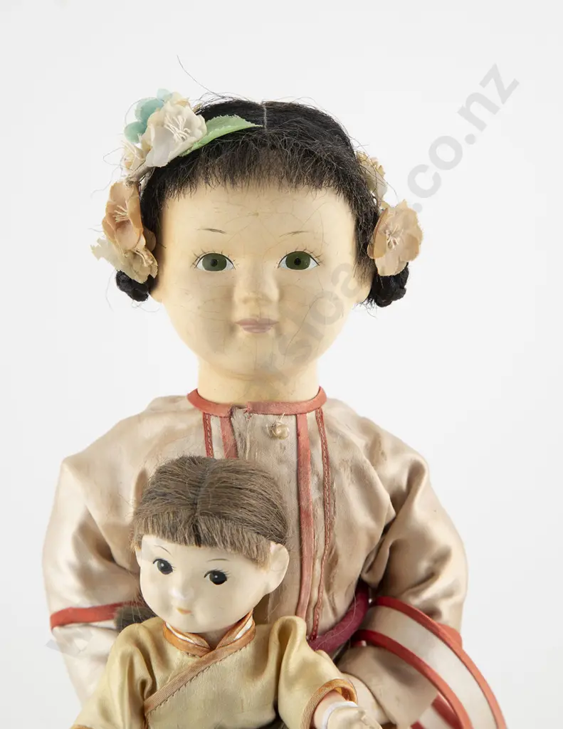 Original Basket Vintage Pair Chinese Bisque Dolls Image 1++