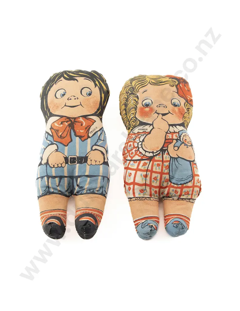 Pair Dean's Rag Book Knockabout Cotton Printed Toy Sheet Dolls Image 1++