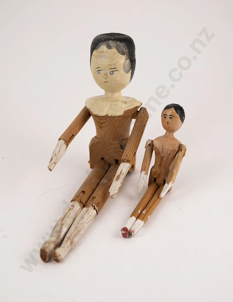 Two Antique Wooden Peg Dolls Image 1++
