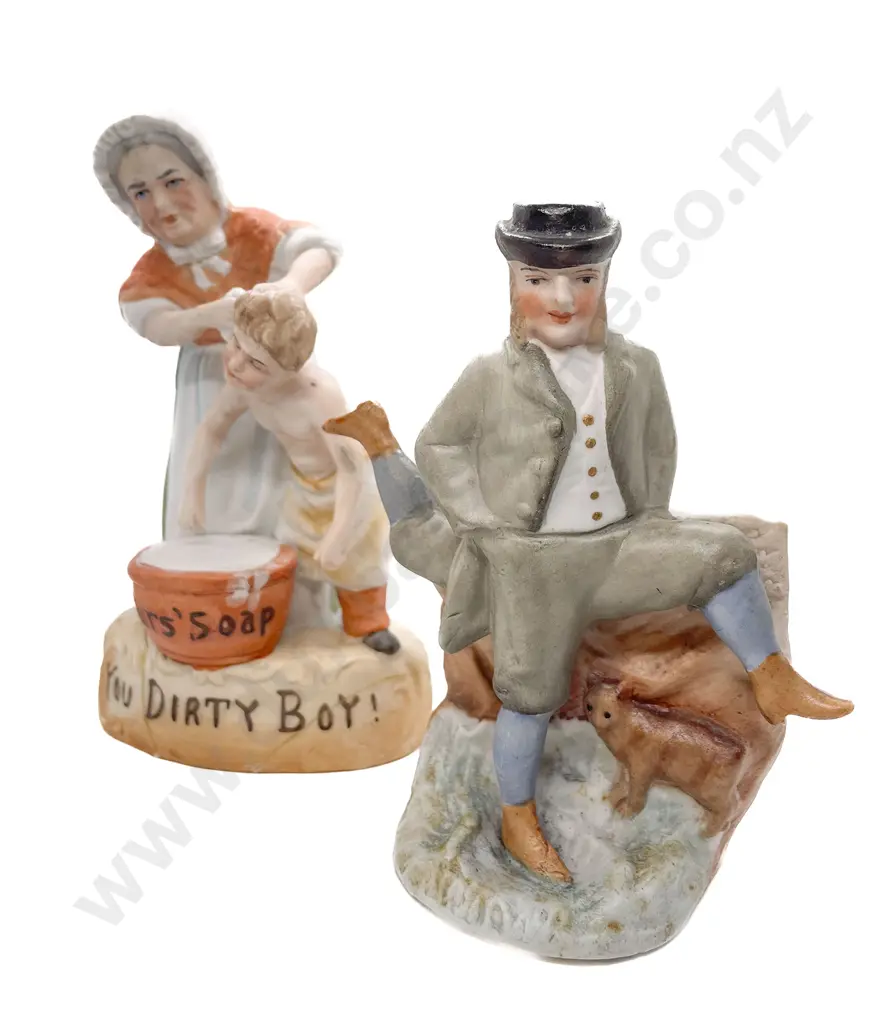 Victorian All Bisque Pears Soap Advertising Figure Group 'You Dirty Boy!' (repaired damage) together with posy vase figured with The Isle of Man Image 1++