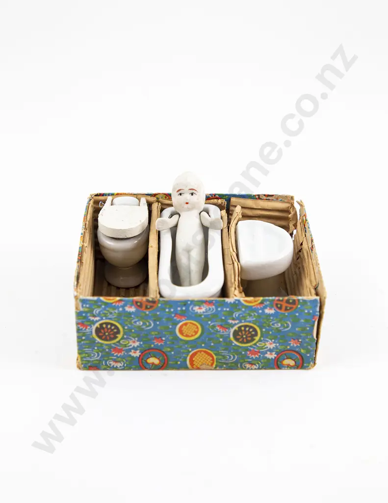Original Boxed Made in Japan Bisque Doll and Bathroom Set Image 1++