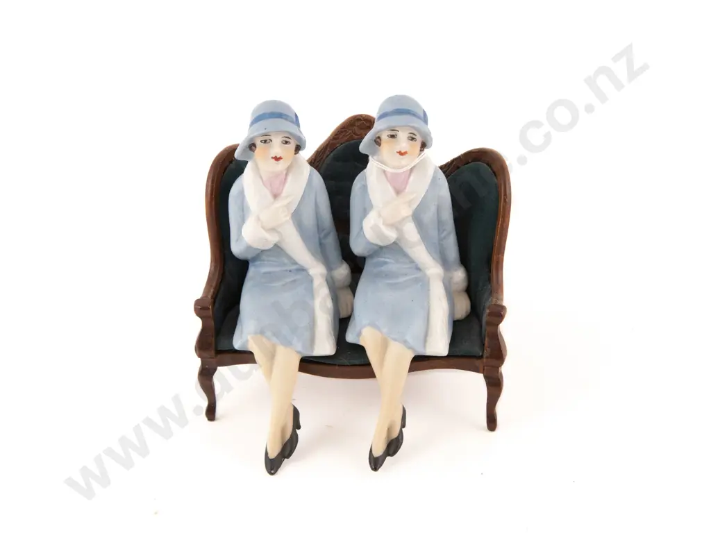 Pair German China Half Head Dolls Image 1++