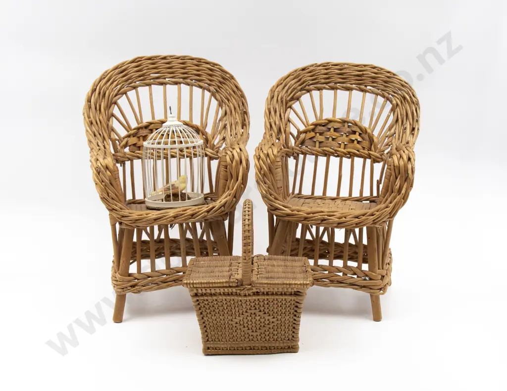 Pair Vintage Woven Cane Dolls Chair Image 1++