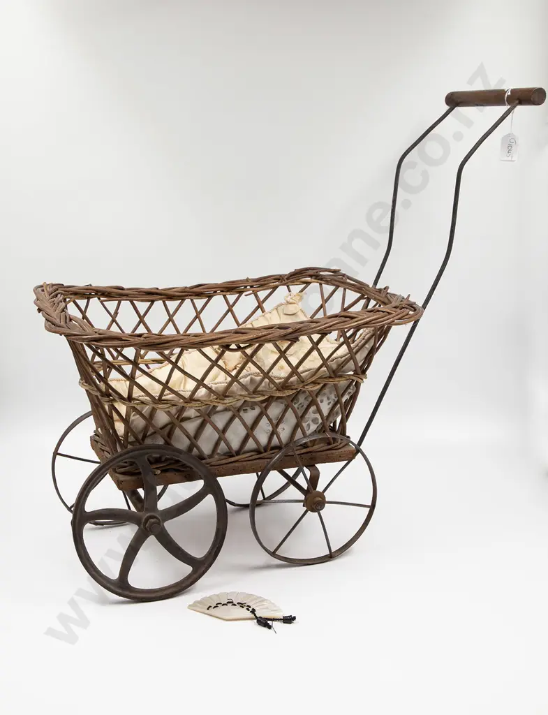 Late Victorian Woven Cane Doll Pram Image 1++