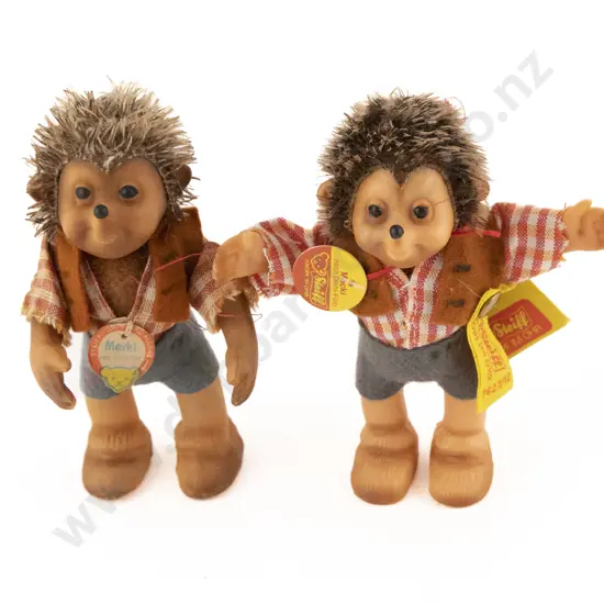 Two Vintage and Modern Steiff Macki Hedgehog Figures