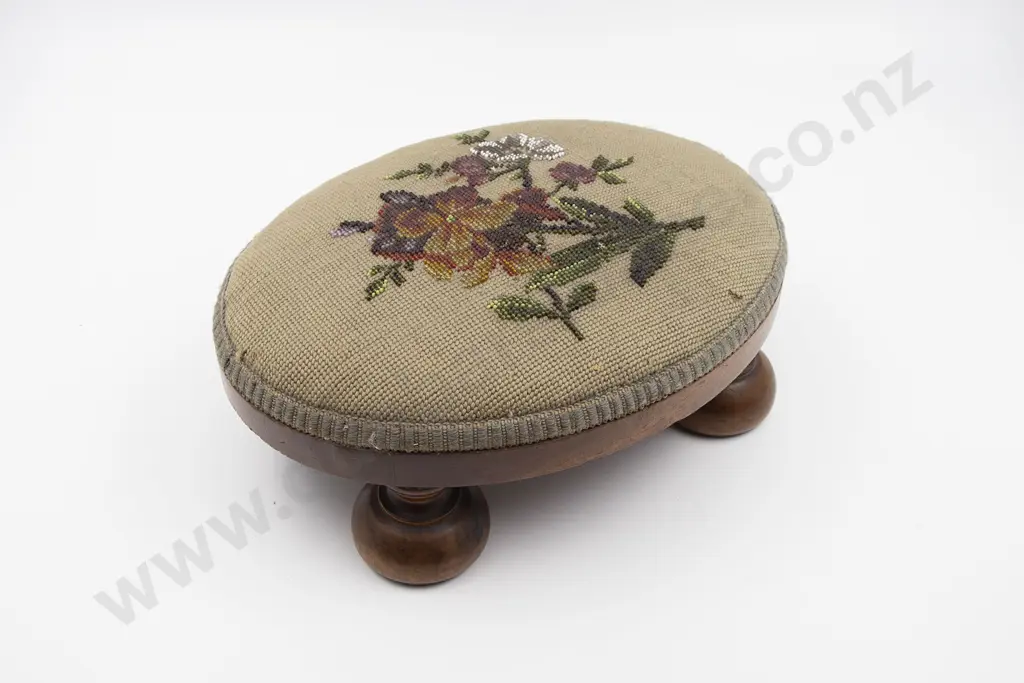 Bead and Wool Worked Tapestry Footstool Image 1++