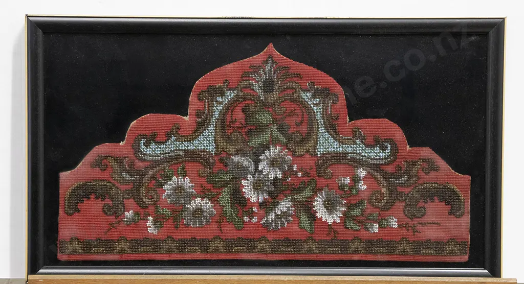 Framed Victorian Bead and Wool Tapestry Panel Image 1++