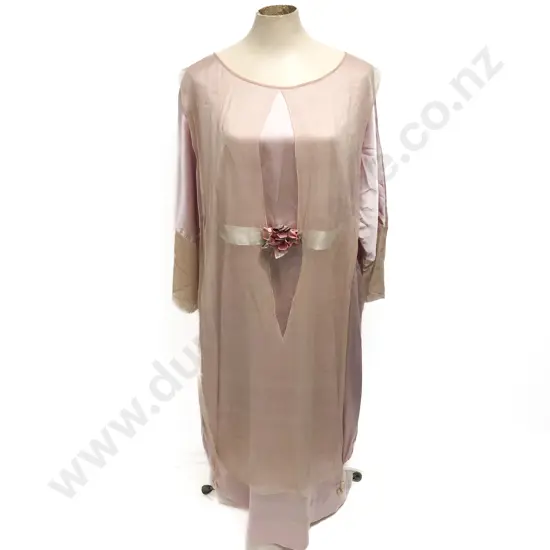 1920s Pale Pink Satin and organza Evening Dress with Original Accents