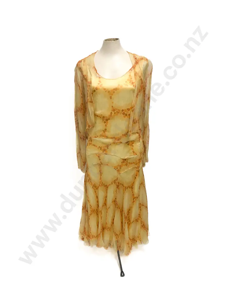 1930s Summer Silk Organza Dinner Dress with Yellow Satin Petticoat and Jacket (some damage) Image 1++