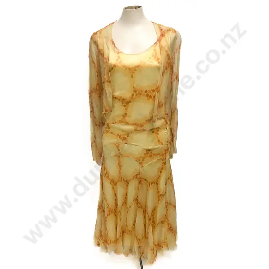 1930s Summer Silk Organza Dinner Dress with Yellow Satin Petticoat and Jacket (some damage)