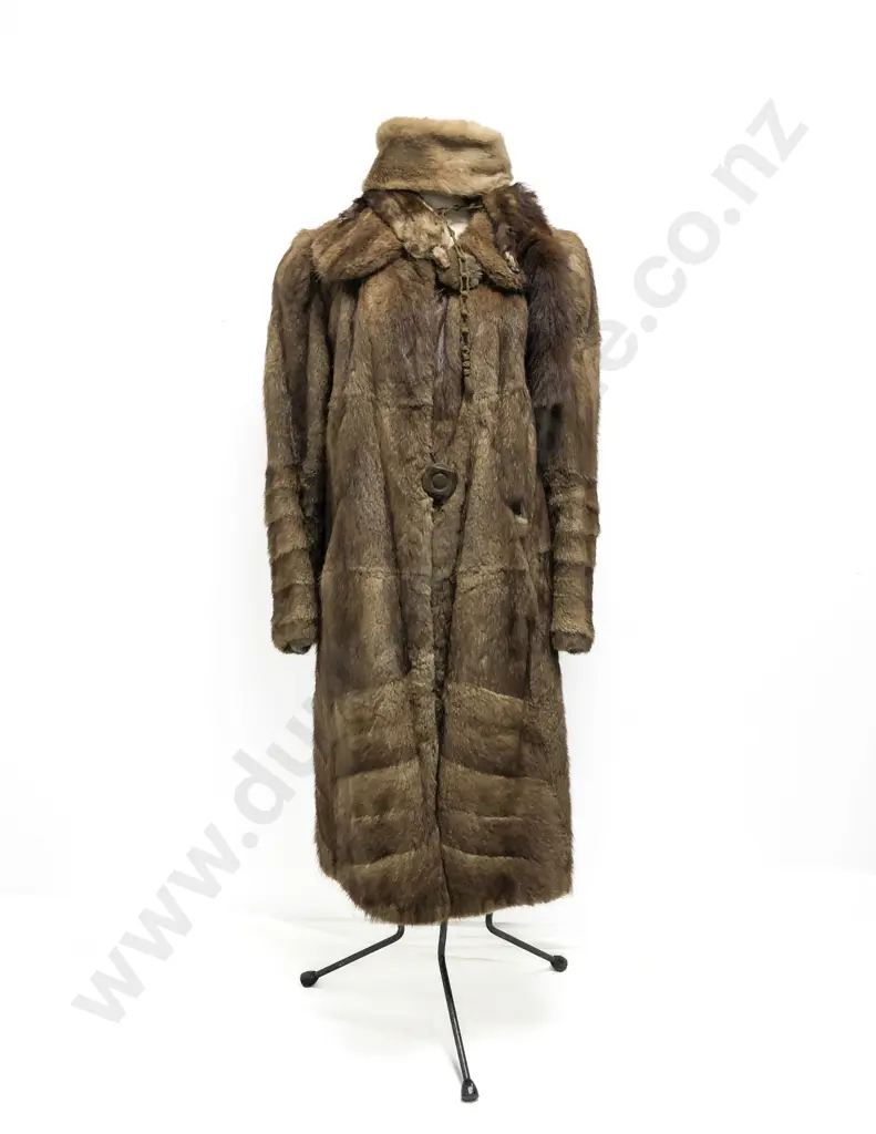 1940s Full Length Fur Coat - Small Size with Mink Hat and Wrap Image 1++