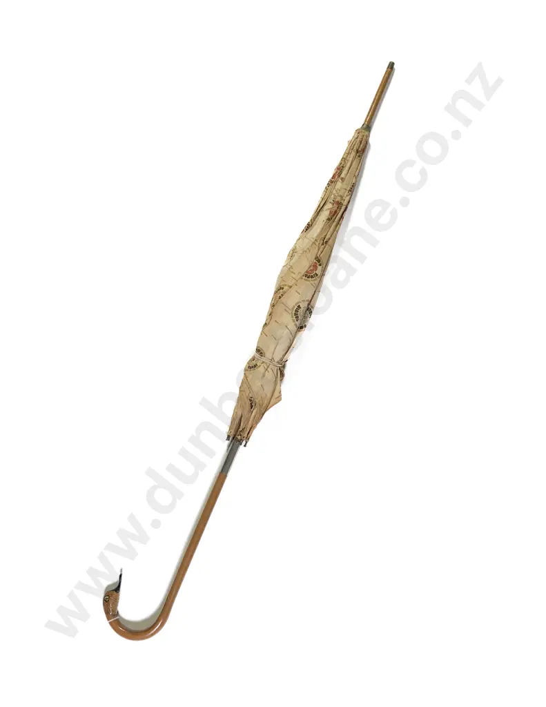 1920s Umbrella with Swan Handle Finial & Original Cotton Covering Image 1++