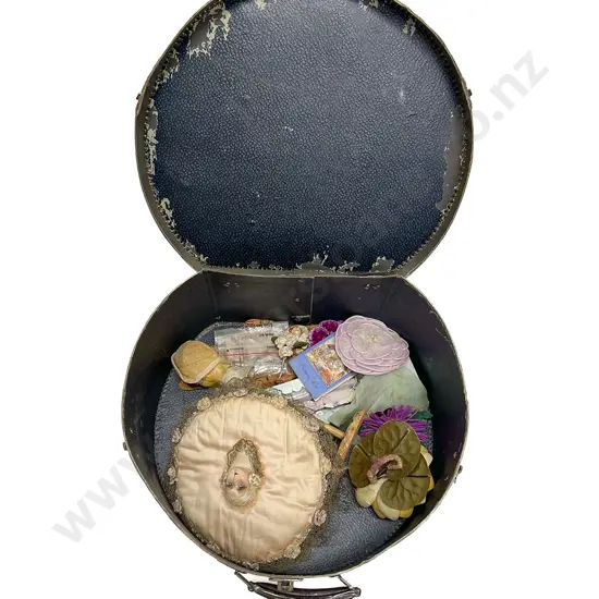 Vintage Card Hat Box with Assorted 1930s Ephemera
